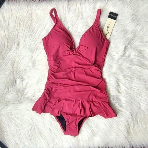 Profile By Gottex One Piece Swimsuit 10 Swimdress Pink Dandy Retro pinup - Picture 4 of 11